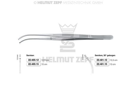 Semken tissue forceps 1x2 teeth straight 5 inch Helmut Zepf 22.480.12 surgical dental instrument