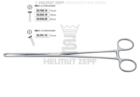 Allis Tissue Forceps 5x6 Teeth 15cm Helmut Zepf No.23.782.15 Hemostatic Tissue Seizing Forceps