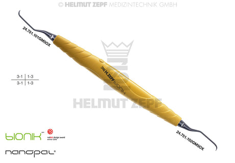 Gracey Curette M5 GRA 1/2 Front Teeth Yellow ZEPF-bIONIK Handle Nanopal Coating Deep Scaling Periodontal Instrument