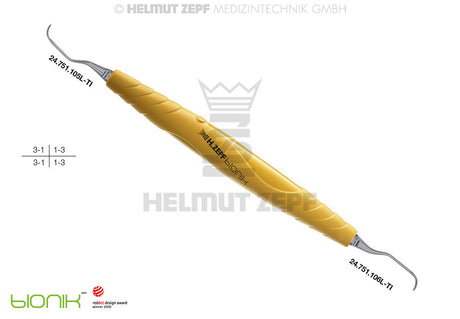 Langer Universal Curette 5/6 Yellow ZEPF-bIONIK Handle Titanium Inserts Front Teeth Helmut Zepf