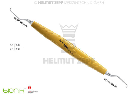 Langer Universal Curette 5/6 M5 for Anterior Teeth with Yellow ZEPF-bIONIK Handle by Helmut Zepf