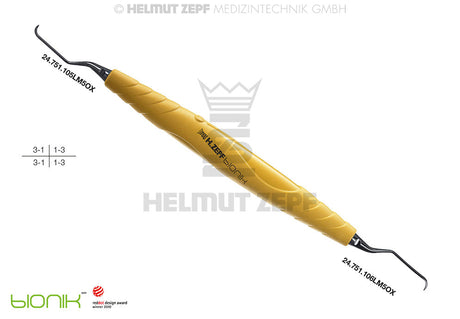 Langer Universal Curette 5/6 M5 Yellow ZEPF-bIONIK Handle Nanopal Coating Anterior Teeth Scaling