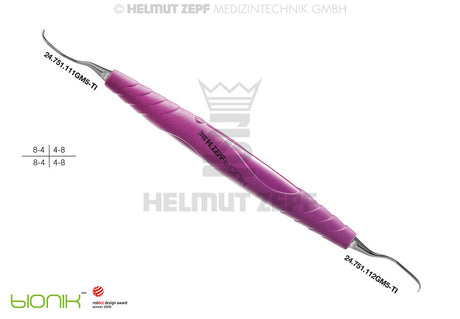 Gracey Curette GRA 11/12 M5 Deep Scaling, Signal Purple bIONIK Handle, Titanium Inserts for Premolar/Molar Mesial Surfaces