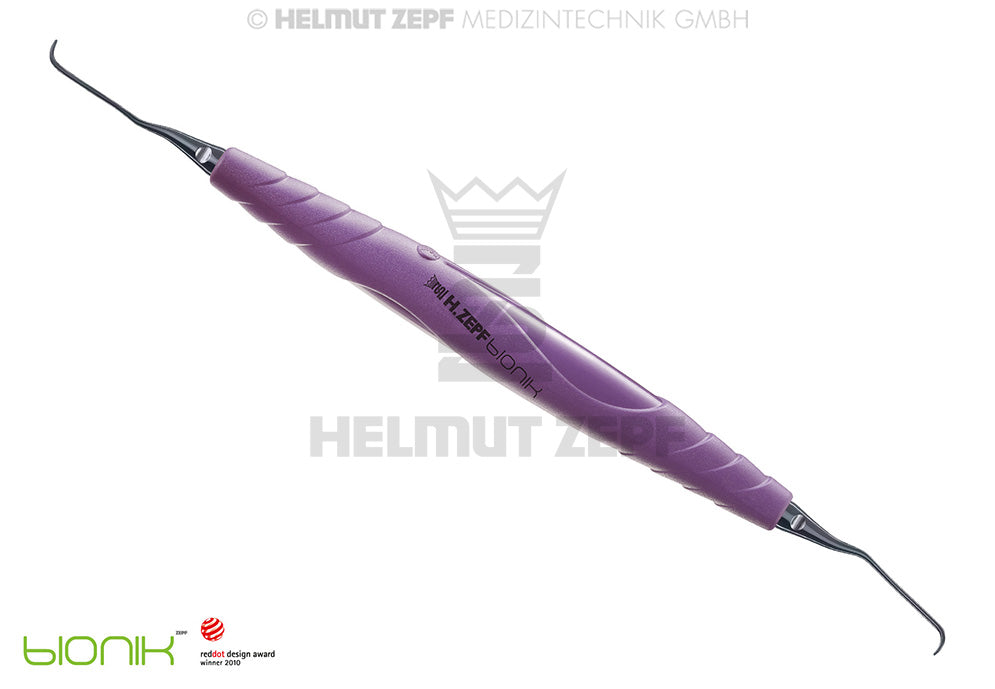 Gracey Curette GRA 11/12 M5 Deep Scaling, Signal Purple bIONIK Handle, Nanopal Coating, Mesial Premolars/Molars - Helmut Zepf