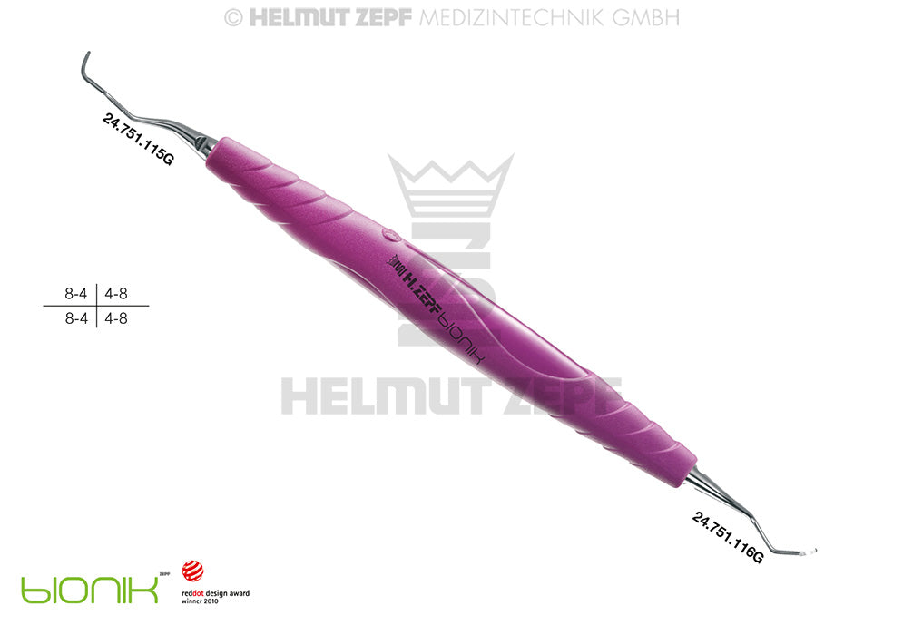 Gracey Curette 15/16 ZEPF-bIONIK Handle Signal Purple, Mesial Molar Premolar Curette No. 24.204.15G