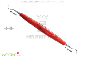 Sickle Scaler 6 7 Delicate Model ZEPF-bIONIK Handle Lightred-Magenta periodontal instrument by Helmut Zepf