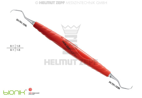 Universal Curette #M23 Helmut Zepf No.24.205.23 ZEPF-bIONIK Handle Lightred-Magenta periodontal instrument