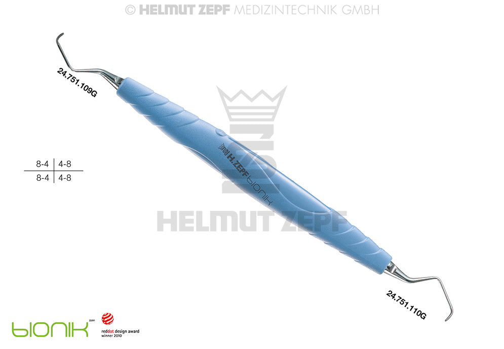 Gracey Curette 9/10 Special for Premolars Molars ZEPF-bIONIK Handle Turquoise-Lightblue Helmut Zepf 24.206.09G