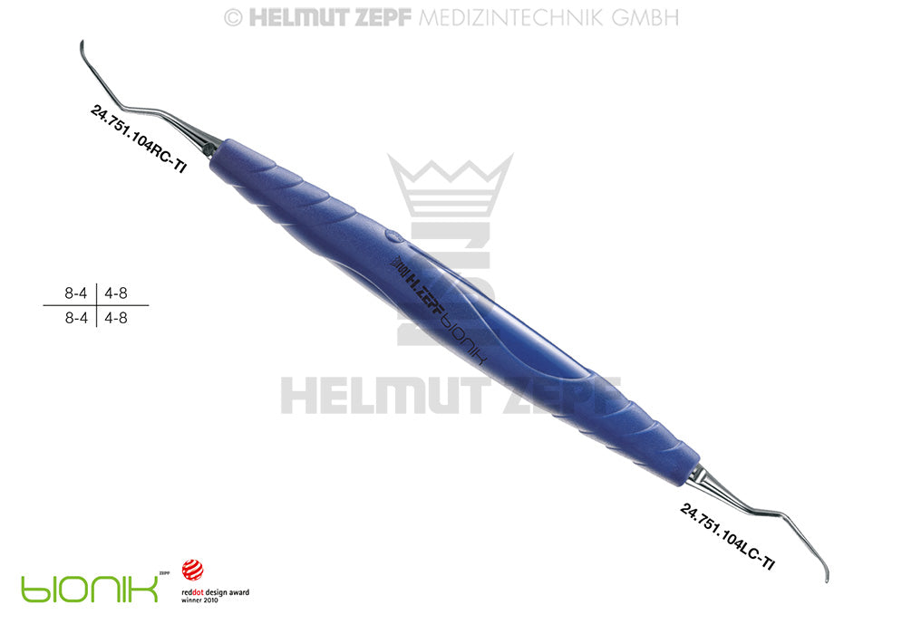 Columbia 4R 4L Universal Curette ZEPF bIONIK Cobalt Blue Handle Titanium Inserts Periodontal Scaling Tool Helmut Zepf