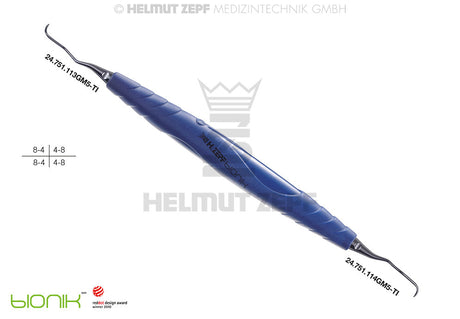 Gracey Curette GRA 13/14 M5 Deep Scaling for Premolars & Molars, Cobalt Blue bIONIK Handle, Titanium Inserts - Helmut Zepf