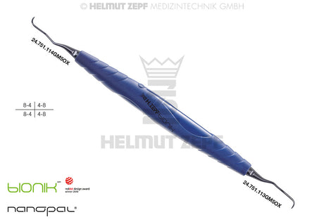Gracey Curette GRA 13/14 M5 Deep Scaling Cobalt Blue bIONIK Handle Nanopal Coating Helmut Zepf