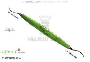 M5 Langer #3/4 Universal Curette Yellow-Green ZEPF-bIONIK Handle Nanopal Coating Upper Molars Premolars Helmut Zepf
