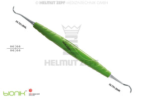 Sickle Scaler #204S ZEPF-bIONIK Yellow-Green Handle for Plaque Removal in Molar Interdental Spaces by Helmut Zepf