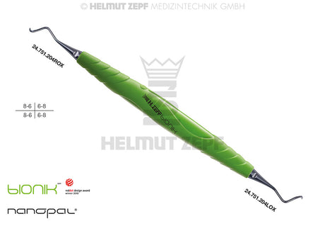 Sickle Scaler #204S Yellow-Green ZEPF-bIONIK Handle Nanopal Coating Plaque Removal Molar Interdental Helmut Zepf