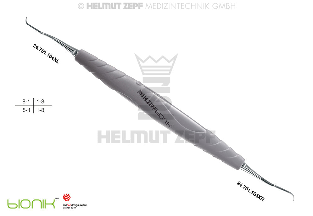 Sickle Scaler #GXC 4 Blunt Tips ZEPF-bIONIK Grey Handle General Use Helmut Zepf 24.209.04GX Dental Instrument