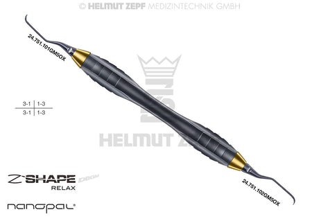 Gracey Curette GRA 1/2 M5 Yellow Tip Z-Shape Relax Handle Nanopal Coating Helmut Zepf 24.221.01GM5OX
