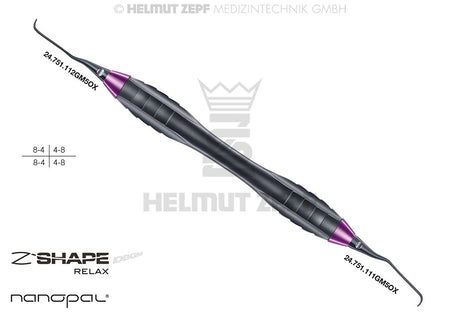 Gracey Curette GRA 11/12 M5 Interchangeable Inserts Signal Purple Tip Z-Shape Relax Handle Nanopal Coating Helmut Zepf