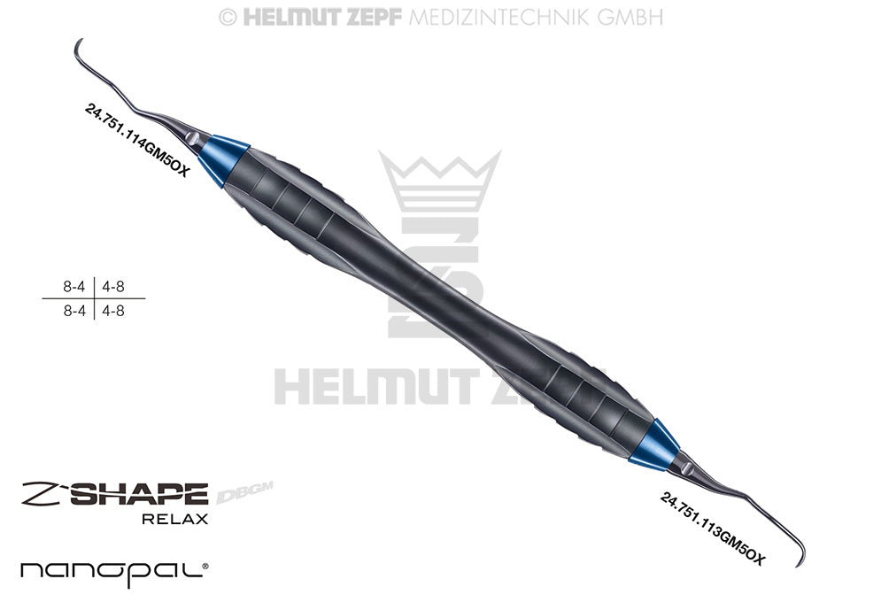 Gracey Curette GRA 13/14 M5 Interchangeable Inserts Z-Shape Relax Handle Nanopal Cobalt-Blue Tip Helmut Zepf