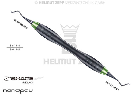 Sickle Scaler #204S Helmut Zepf Z-Shape Relax Handle Nanopal Coating Yellow-Green Tip M5 Interchangeable Inserts