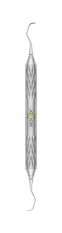 LOTUS Gracey Curette 3/4 Yellow Crystal by Helmut Zepf, double-ended dental instrument with ergonomic diamond-pattern handle
