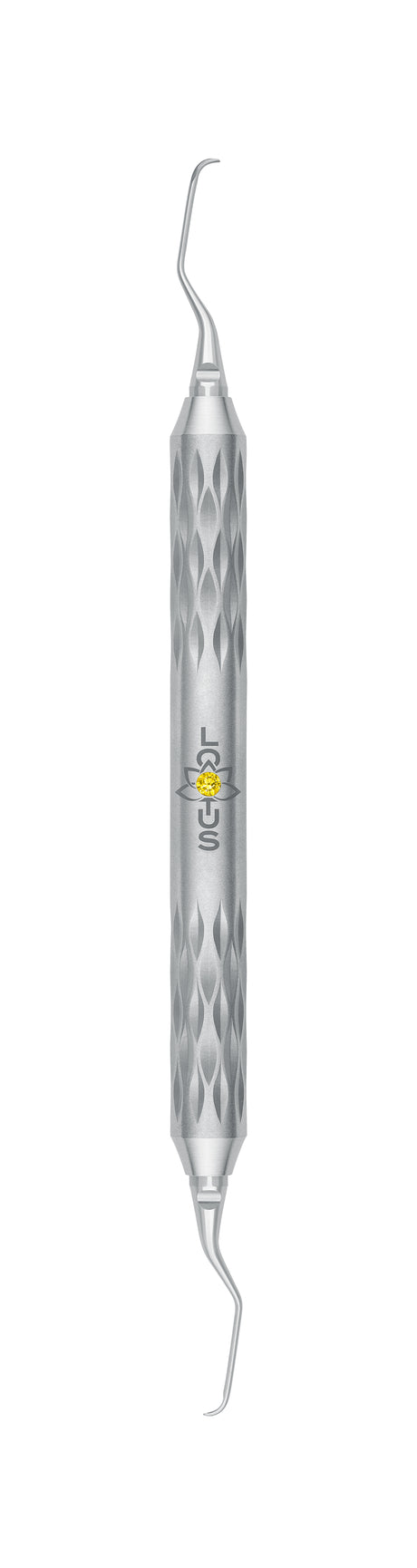 LOTUS Gracey Curette 5/6 M5 Deep Scaling Yellow Crystal dental instrument with diamond-pattern handle by Helmut Zepf
