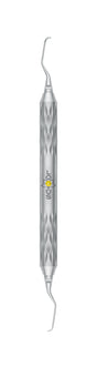 LOTUS Gracey Curette 5/6 M5 Deep Scaling Yellow Crystal dental instrument with diamond-pattern handle by Helmut Zepf