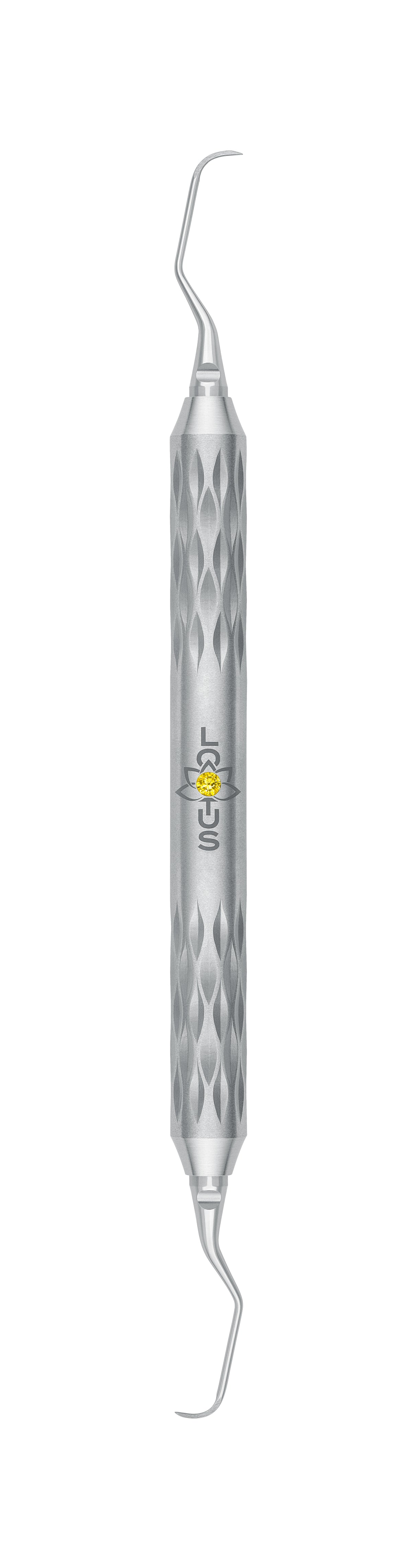 LOTUS Long Gracey Curette 5/6 Purple Crystal by Helmut Zepf, double-ended dental curette with ergonomic handle