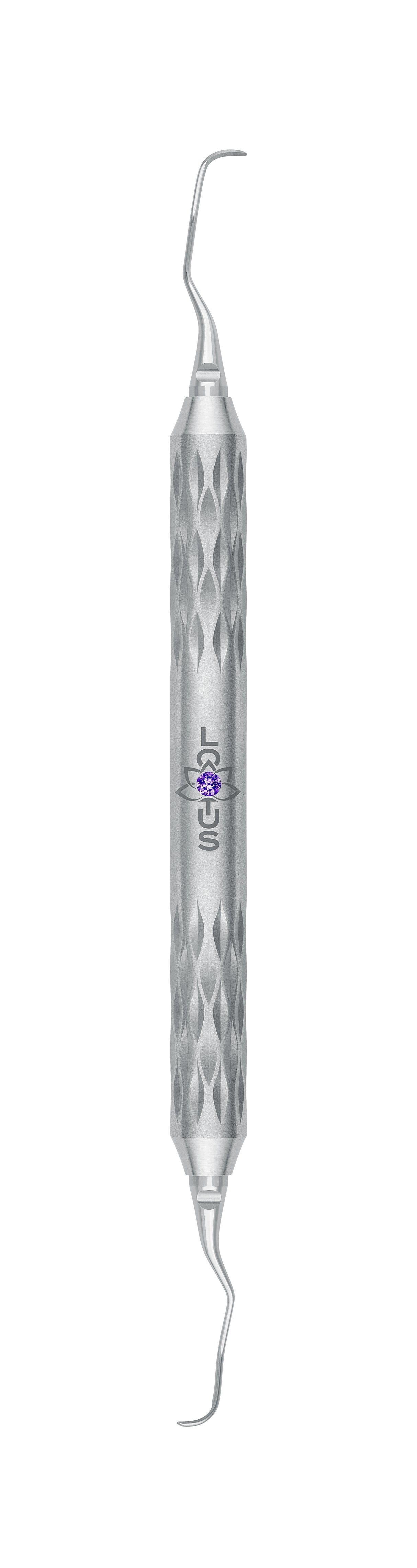 LOTUS Gracey Curette 11/12 Purple Crystal dental instrument with ergonomic handle for anterior teeth scaling by Helmut Zepf