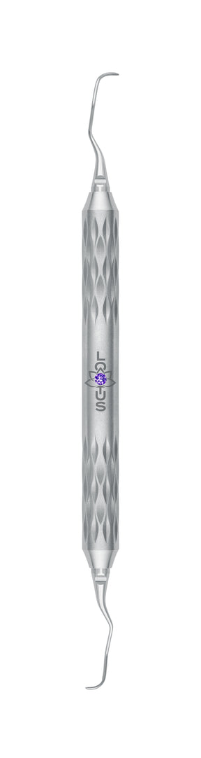 LOTUS Gracey Curette 11/12 Purple Crystal dental instrument with ergonomic handle for anterior teeth scaling by Helmut Zepf