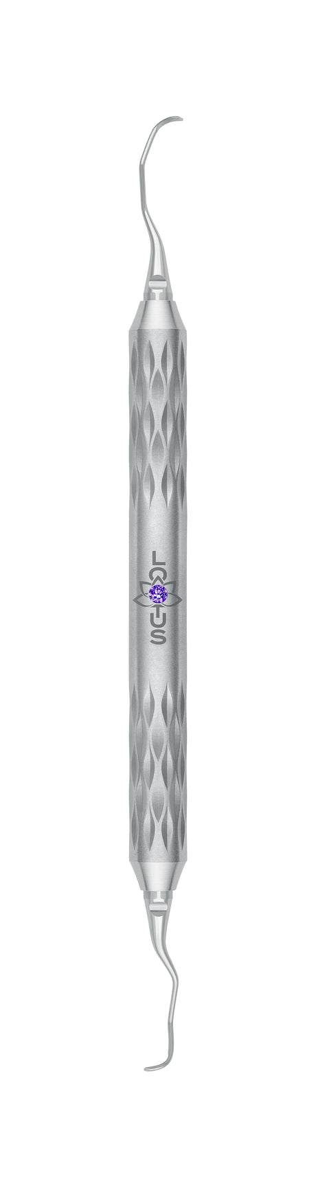 LOTUS Gracey Curette 15/16 Purple Crystal by Helmut Zepf, anterior teeth scaling tool with ergonomic diamond-pattern handle