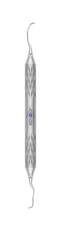 LOTUS Gracey Curette 15/16 Purple Crystal by Helmut Zepf, anterior teeth scaling tool with ergonomic diamond-pattern handle