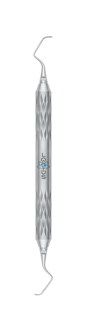 LOTUS Gracey Curette 9/10 Turquoise Crystal by Helmut Zepf, precision dental tool for anterior teeth scaling