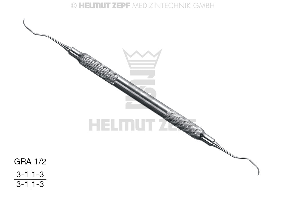 Gracey Curette GRA 1/2 for Front Teeth by Helmut Zepf - Hollow Stainless Steel Handle Periodontal Instrument