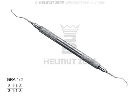 Gracey Curette GRA 1/2 for Front Teeth by Helmut Zepf - Hollow Stainless Steel Handle Periodontal Instrument