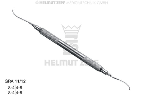 Gracey Curette GRA 11/12 for Premolars & Molars Mesial Surfaces, Hollow Stainless Steel Handle - Helmut Zepf 24.551.11