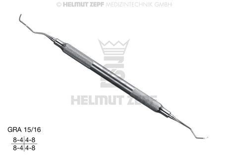 Helmut Zepf Gracey Curette GRA 15/16 for Premolars & Molars, Mesial Surface Access, Hollow Stainless Steel Handle