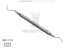 Gracey Curette GRA 17/18 by Helmut Zepf, triple-skewed for distal premolar/molar surfaces, hollow stainless steel handle