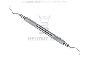 Langer Curette #3/4 by Helmut Zepf for upper molars & premolars, hollow stainless steel handle, periodontal scaling tool
