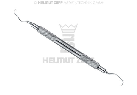 Langer Curette #3/4 by Helmut Zepf for upper molars & premolars, hollow stainless steel handle, periodontal scaling tool