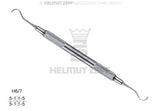 Anterior Sickle Scaler H6/7 by Helmut Zepf with opposed tips for mesial and distal surfaces, hollow stainless steel handle