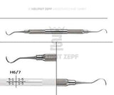 Anterior Sickle Scaler H6/7 by Helmut Zepf with opposed tips for mesial and distal surfaces, hollow stainless steel handle