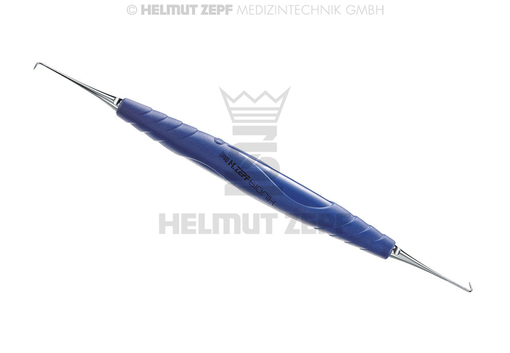 endodontic micro explorer probe dental instrument 90°/45° double-ended cobalt blue handle by Helmut Zepf No.24.725.21