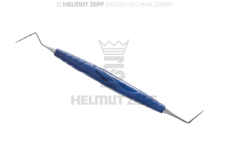 Helmut Zepf periodontic combination probe double-ended dental instrument with cobalt-blue bIONIK handle, PA CNC & #16 probes