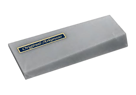Original Arkansas sharpening stone with a sleek design and logo, dimensions 115 mm x 40 mm x 10-2 mm.