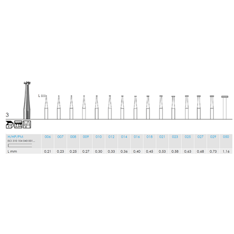 Busch 303 NORMAL HP TOP-MANDREL STEEL - (Pack of 50) Bur Made in Germany
