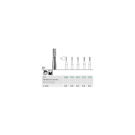 Busch 31 010 FG FISS CYL CC CARBIDE - (Pack of 6) Bur Made in Germany