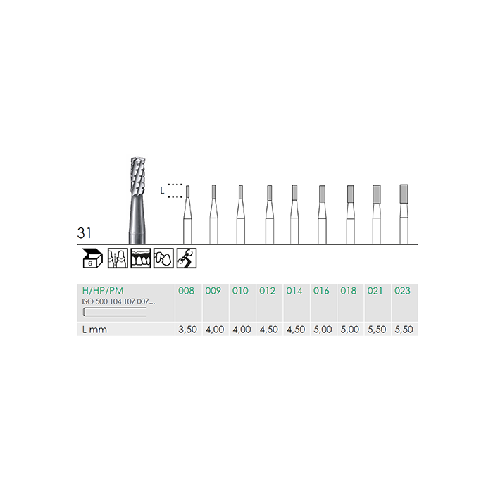 Busch 31 016 HP FISS CYL CC CARBIDE - (Pack of 6) Bur Made in Germany