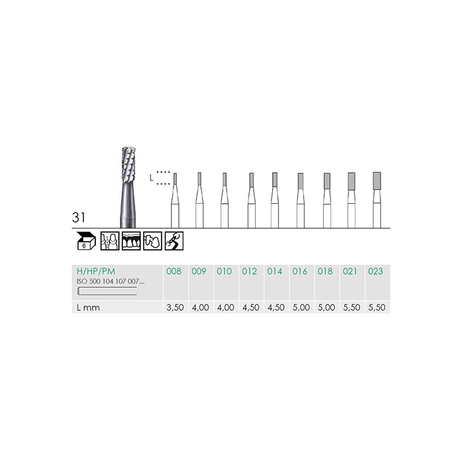 Busch 31 021 HP FISS CYL CC CARBIDE - (Pack of 6) Bur Made in Germany