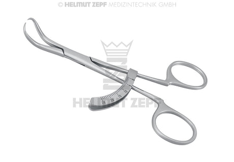 Bone Caliper for measuring maxillary bone with radial scaling on ring handle shanks, 13 cm – Helmut Zepf No. 31.691.13