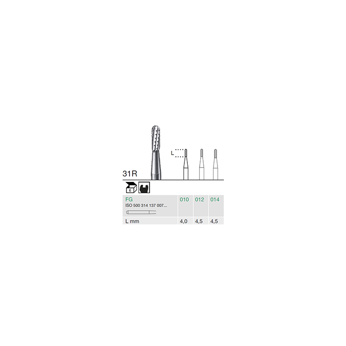 Busch 31R 012 FG FISS CYL RD CC CARBIDE - (Pack of 6) Bur Made in Germany